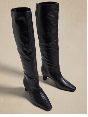 Banana Republic Tall Slouch Boots Vegan Leather Black 8